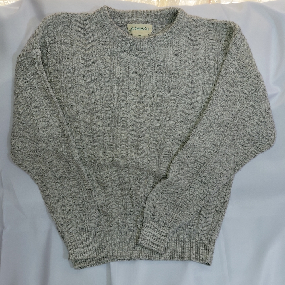 St. John's Bay Men's Light Heather Gray Cable Crewneck Sweater